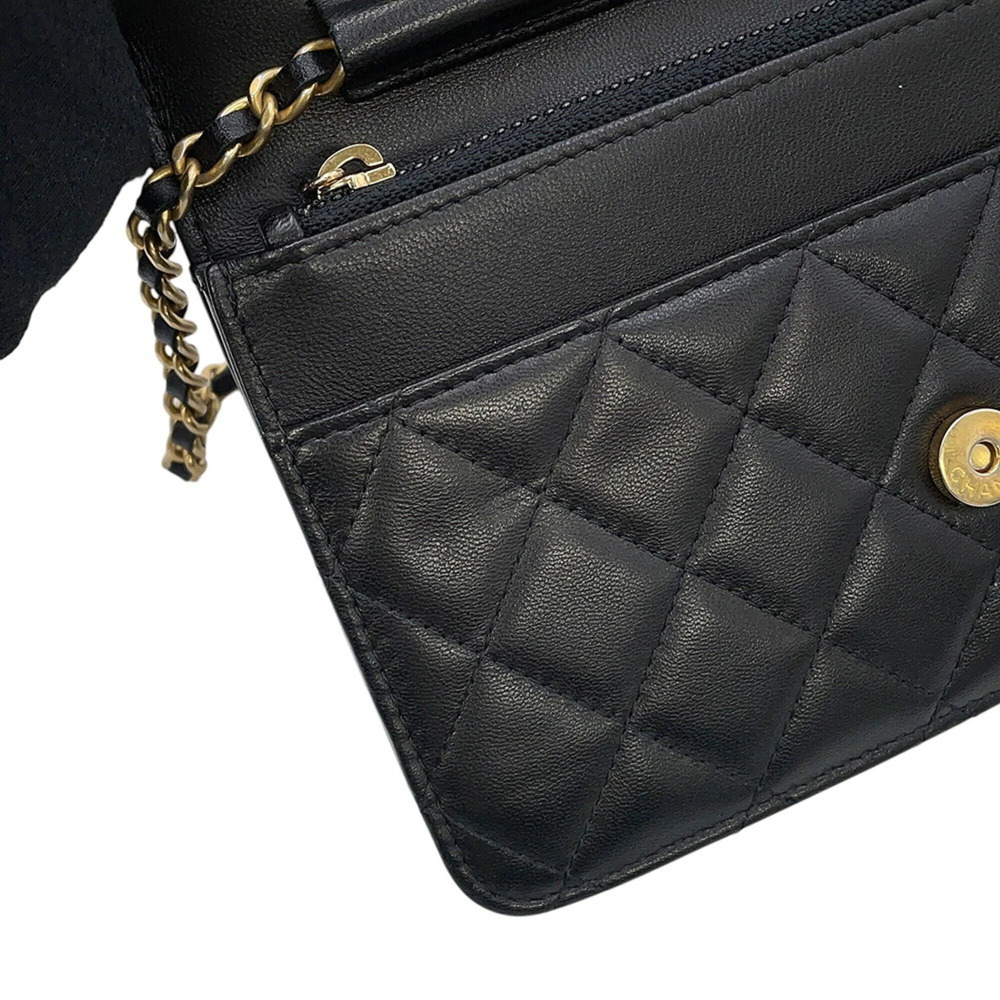 CHANEL Black Lambskin Leather Logo Wallet - Picture 11 of 16